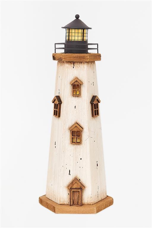 FARO DE MADERA CON LED, L:16cm W:14cm H:43cm